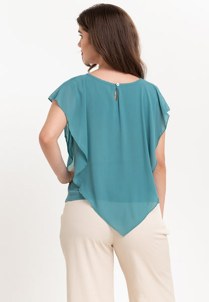 Krizia Flowy Overlay Blouse with Necklace Korean Top