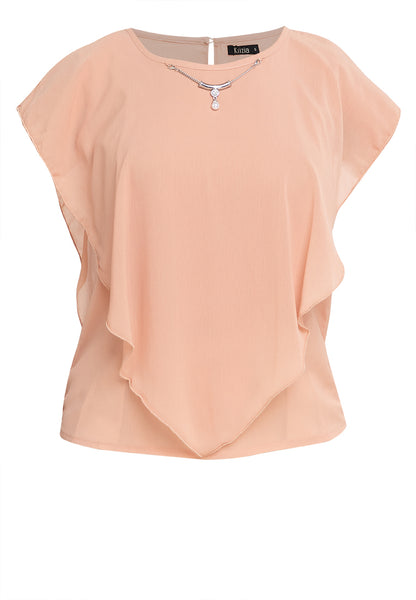 Krizia Flowy Overlay Blouse with Necklace Korean Top