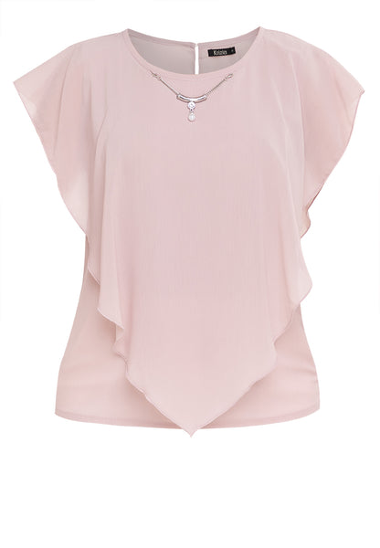 Krizia Flowy Overlay Blouse with Necklace Korean Top