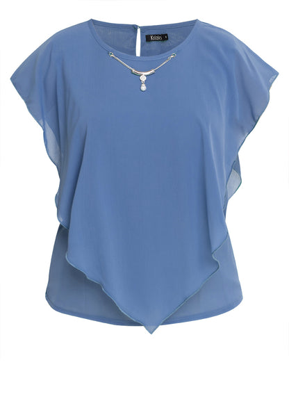Krizia Flowy Overlay Blouse with Necklace Korean Top