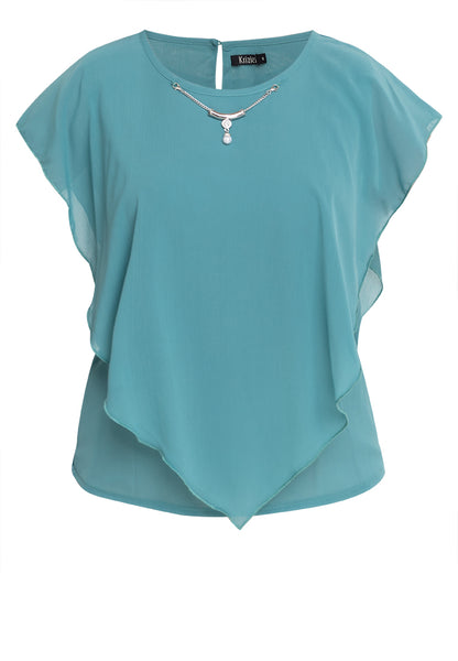 Krizia Flowy Overlay Blouse with Necklace Korean Top