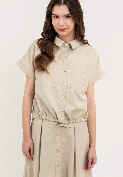 Krizia Button Down Collared Crop Shirt & Pleated Midi Skirt