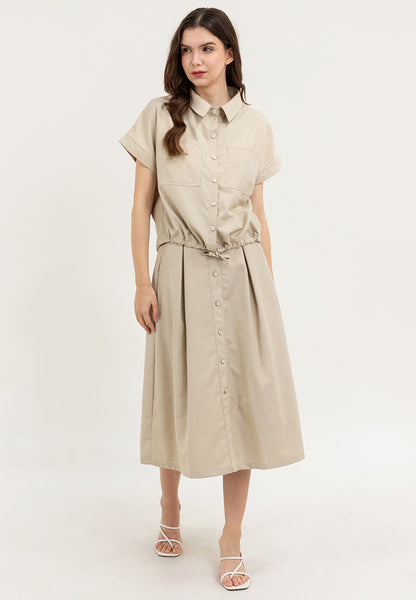 Krizia Button Down Collared Crop Shirt & Pleated Midi Skirt