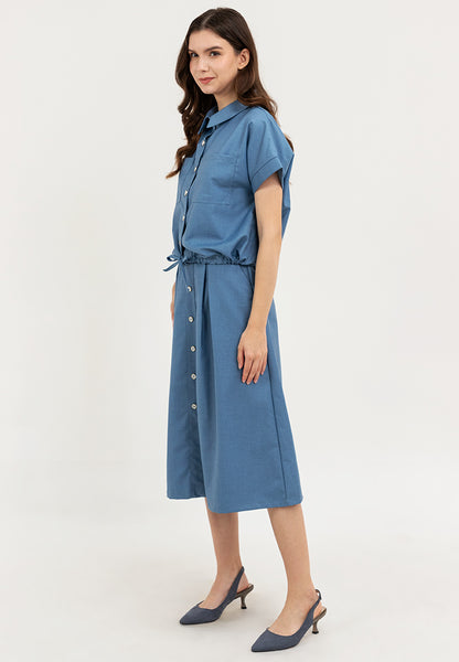 Krizia Button Down Collared Crop Shirt & Pleated Midi Skirt
