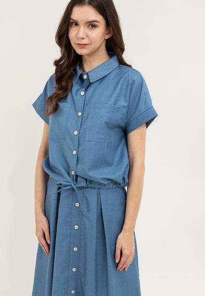 Krizia Button Down Collared Crop Shirt & Pleated Midi Skirt