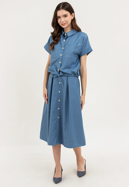 Krizia Button Down Collared Crop Shirt & Pleated Midi Skirt