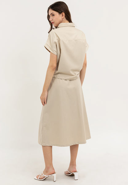 Krizia Button Down Collared Crop Shirt & Pleated Midi Skirt