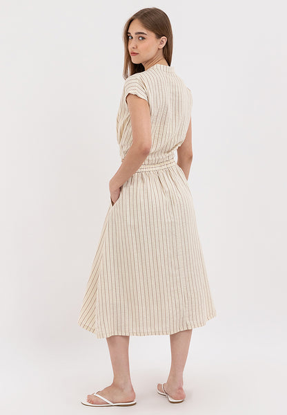Chic and Casual Two-pieces Buttoned Placket Tie Hem Top and Gathered Waistband Skirt