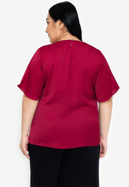 Plus Size V Neck Trimming Layered Blouse