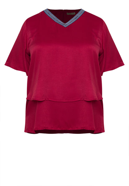 Plus Size V Neck Trimming Layered Blouse