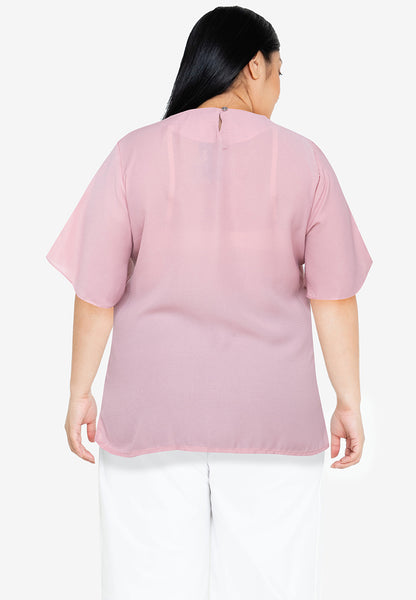 Plus Size V Neck Trimming Layered Blouse