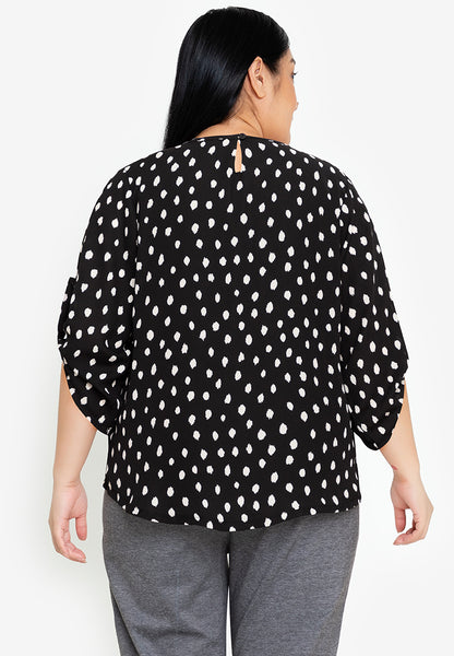 Divina Plus Size Printed Pleated Roll Tab Sleeves Blouse