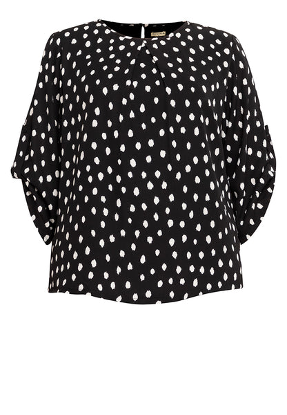 Divina Plus Size Printed Pleated Roll Tab Sleeves Blouse