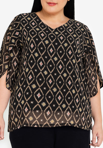 Divina Plus Size Overlap Sleeve Flowy Blouse