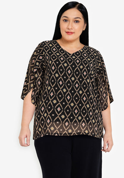 Divina Plus Size Overlap Sleeve Flowy Blouse