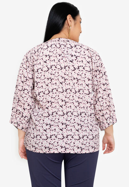 Divina Plus Size V-Neck Detachable Floral Brooch Blouse Top