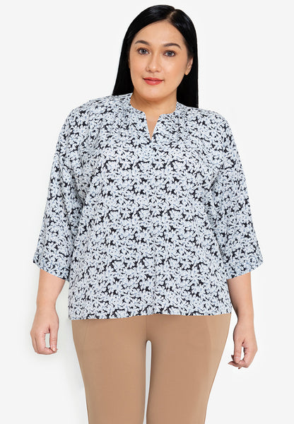 Divina Plus Size V-Neck Detachable Floral Brooch Blouse Top