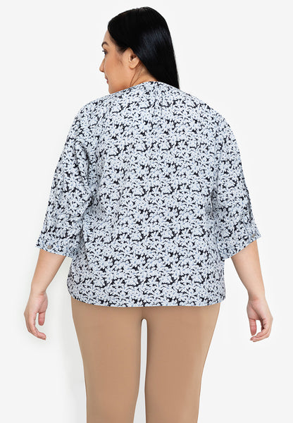 Divina Plus Size V-Neck Detachable Floral Brooch Blouse Top