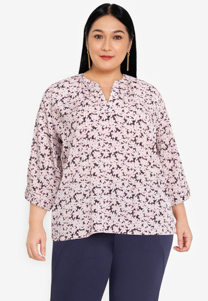 Divina Plus Size V-Neck Detachable Floral Brooch Blouse Top