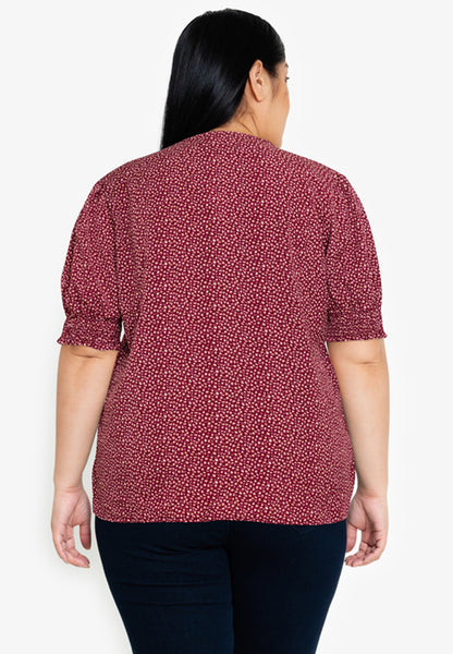 Divina Plus Size 3/4 smocking Sleeve Printed Blouse