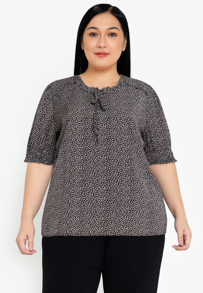 Divina Plus Size 3/4 smocking Sleeve Printed Blouse