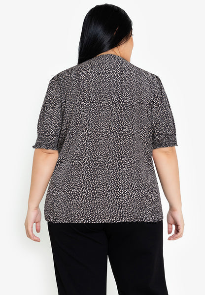 Divina Plus Size 3/4 smocking Sleeve Printed Blouse