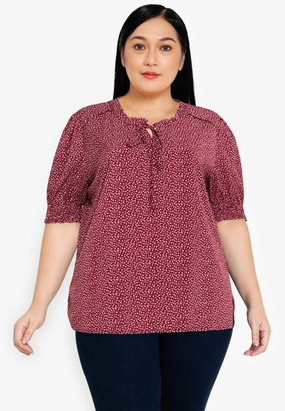 Divina Plus Size 3/4 smocking Sleeve Printed Blouse