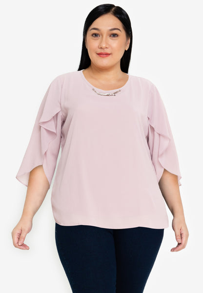 Divina Plus Size Flowy Blouse with Necklace