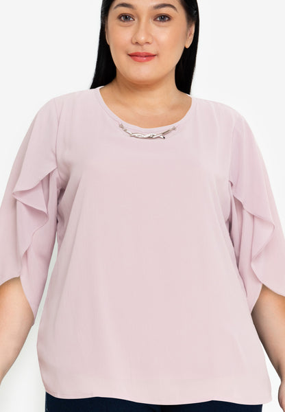 Divina Plus Size Flowy Blouse with Necklace