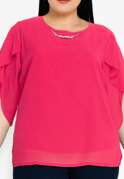 Divina Plus Size Flowy Blouse with Necklace