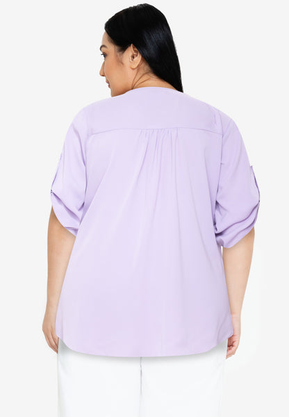 Divina Plus Size Roll Tab Sleeve Overlap Hem Blouse Top