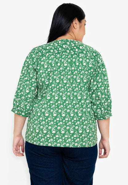 Divina Plus Size V-Neck 3/4 Long Sleeve Blouse Top