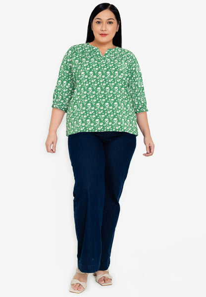 Divina Plus Size V-Neck 3/4 Long Sleeve Blouse Top