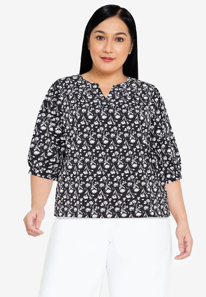 Divina Plus Size V-Neck 3/4 Long Sleeve Blouse Top