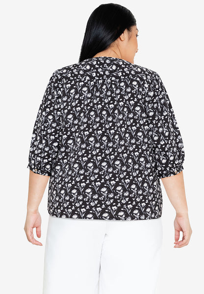 Divina Plus Size V-Neck 3/4 Long Sleeve Blouse Top