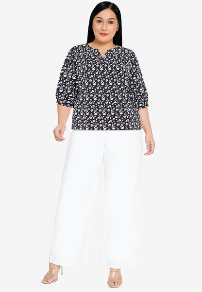 Divina Plus Size V-Neck 3/4 Long Sleeve Blouse Top