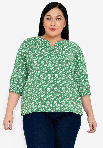 Divina Plus Size V-Neck 3/4 Long Sleeve Blouse Top