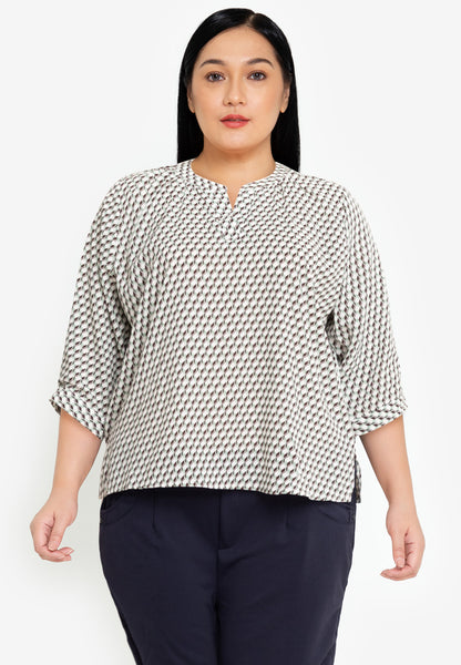 Divina Plus Size V-Neck 3/4 Long Sleeve Blouse Top