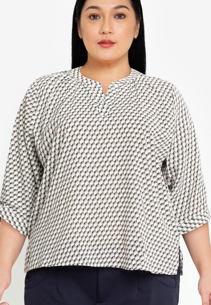 Divina Plus Size V-Neck 3/4 Long Sleeve Blouse Top