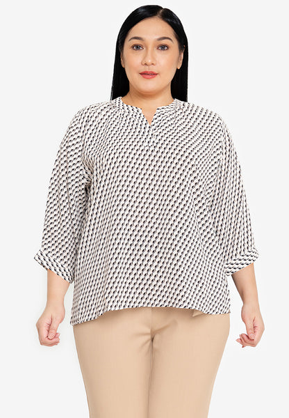 Divina Plus Size V-Neck 3/4 Long Sleeve Blouse Top