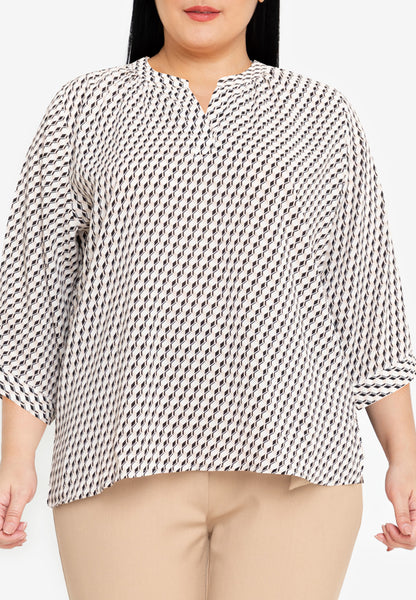 Divina Plus Size V-Neck 3/4 Long Sleeve Blouse Top