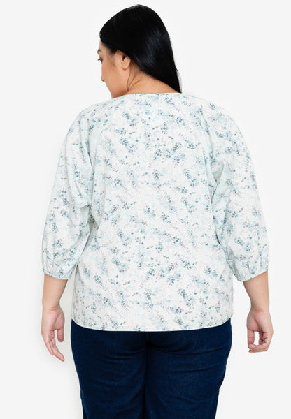 Divina Plus Size Printed Button Front 3/4  Sleeves Blouse