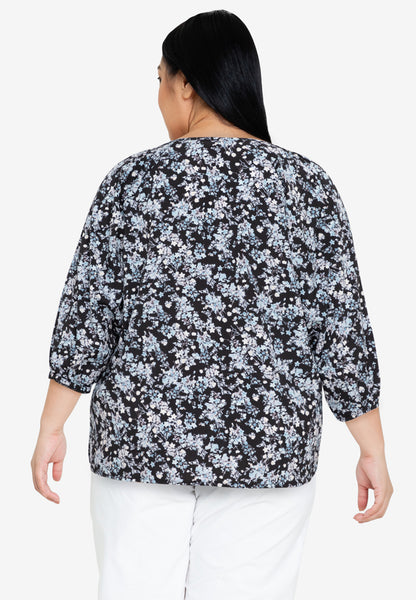 Divina Plus Size Printed Button Front 3/4  Sleeves Blouse
