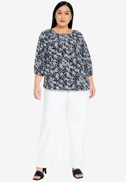Divina Plus Size Printed Button Front 3/4  Sleeves Blouse