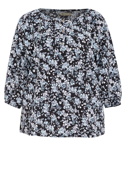 Divina Plus Size Printed Button Front 3/4  Sleeves Blouse