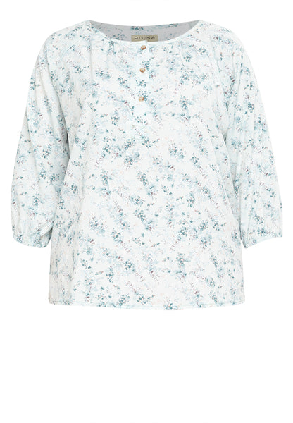 Divina Plus Size Printed Button Front 3/4  Sleeves Blouse