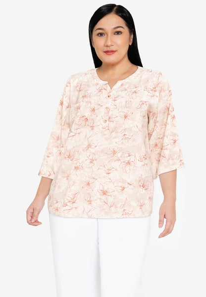 Divina Plus Size Roll Tab Sleeve V Notch Korean Style Blouse