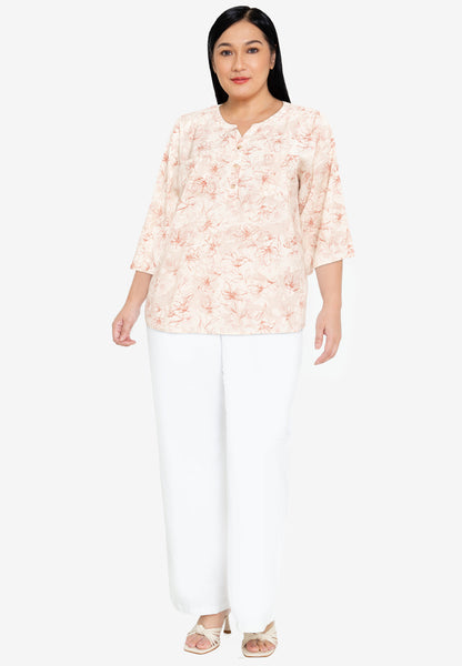 Divina Plus Size Roll Tab Sleeve V Notch Korean Style Blouse