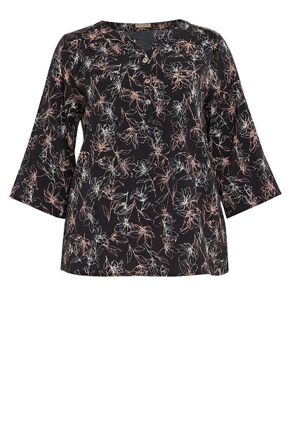 Divina Plus Size Roll Tab Sleeve V Notch Korean Style Blouse