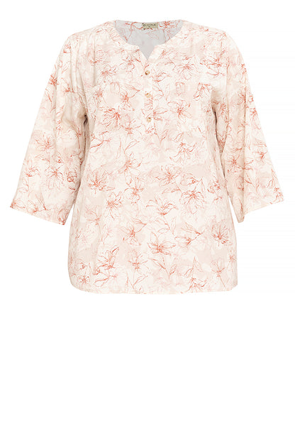 Divina Plus Size Roll Tab Sleeve V Notch Korean Style Blouse